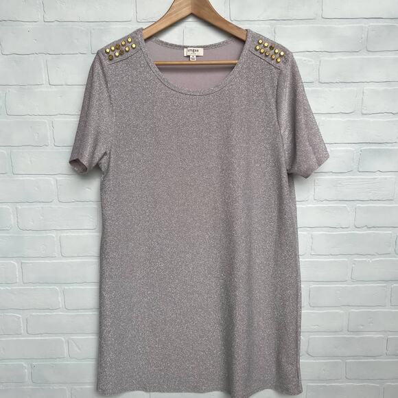 UMGEE Champagne Sparkle Short Sleeve Gold Stud Shirt Dress -sz M - Picture 1 of 6